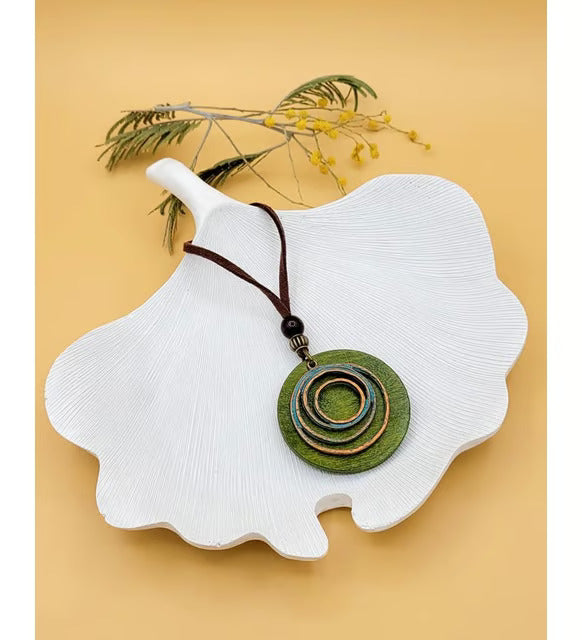 Asymmetrical Wooden Circle Pendant Necklace