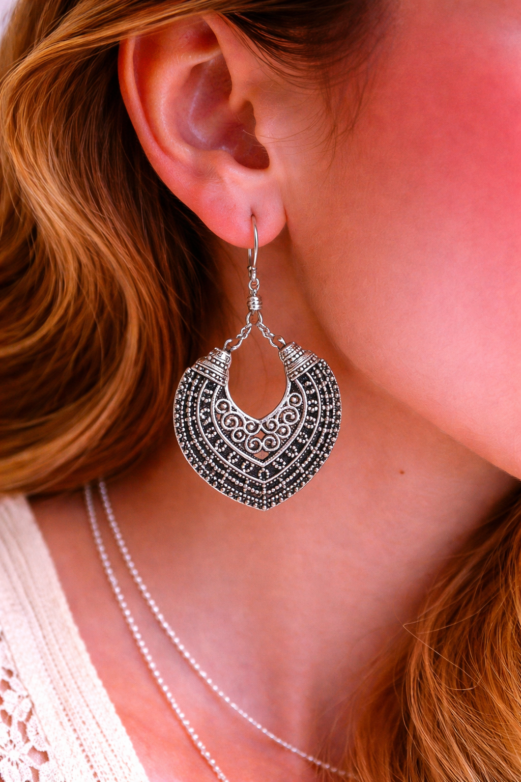 Vintage Crescent Filigree Statement Earrings