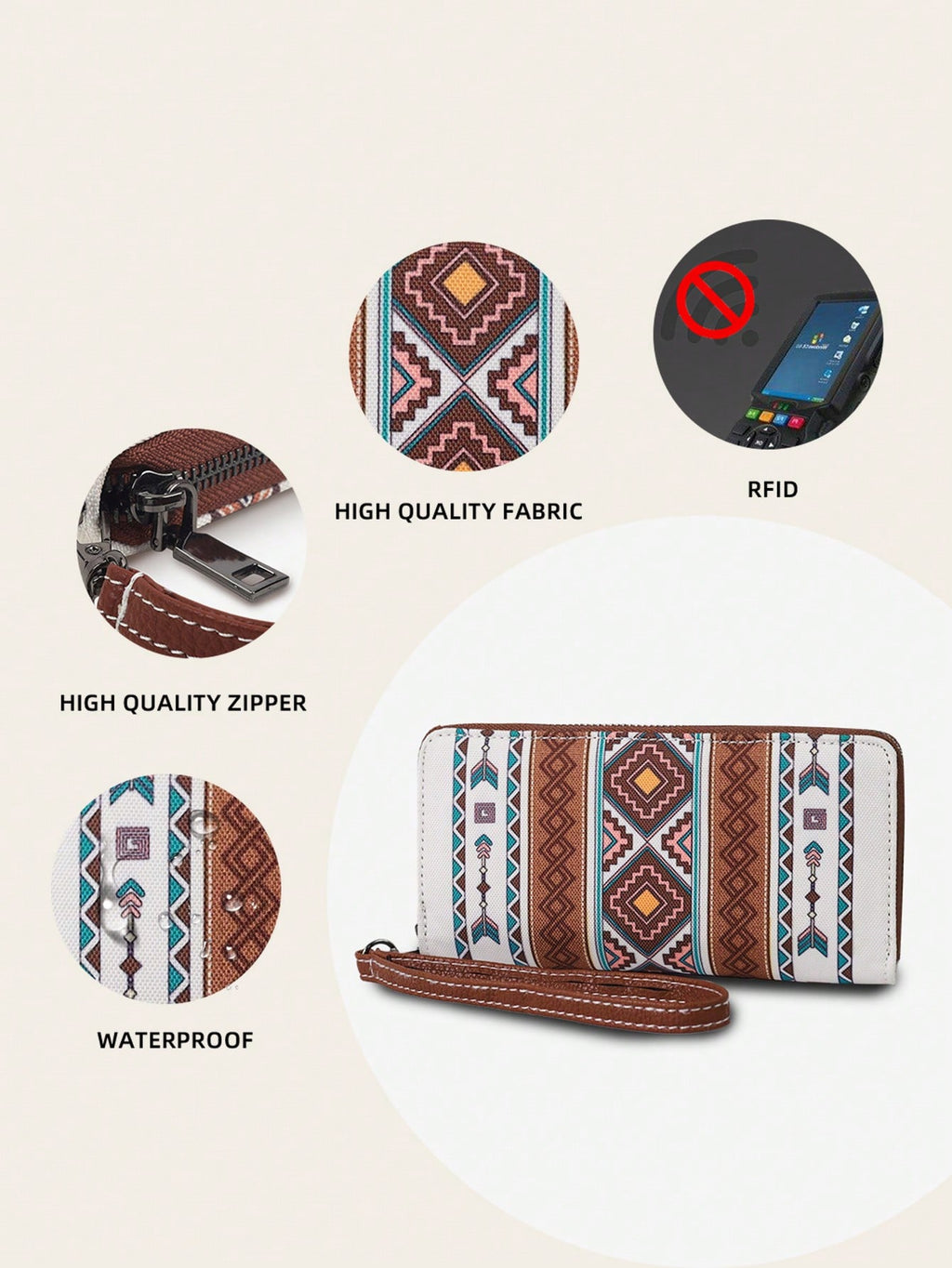 RFID Beige Women’s Vintage Bohemian Wallet