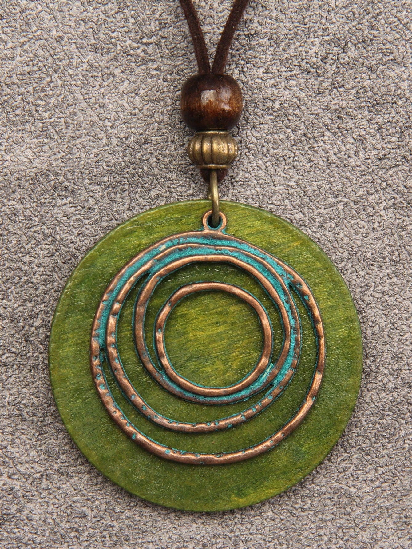 Asymmetrical Wooden Circle Pendant Necklace