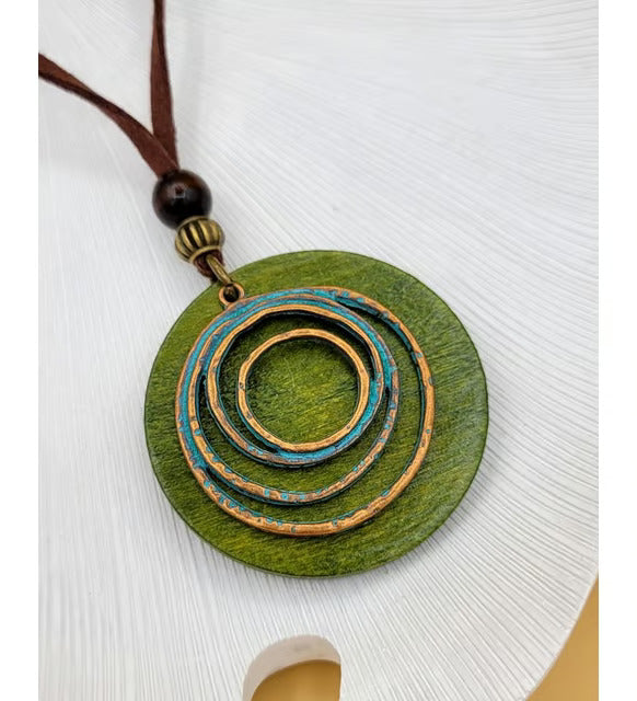 Asymmetrical Wooden Circle Pendant Necklace