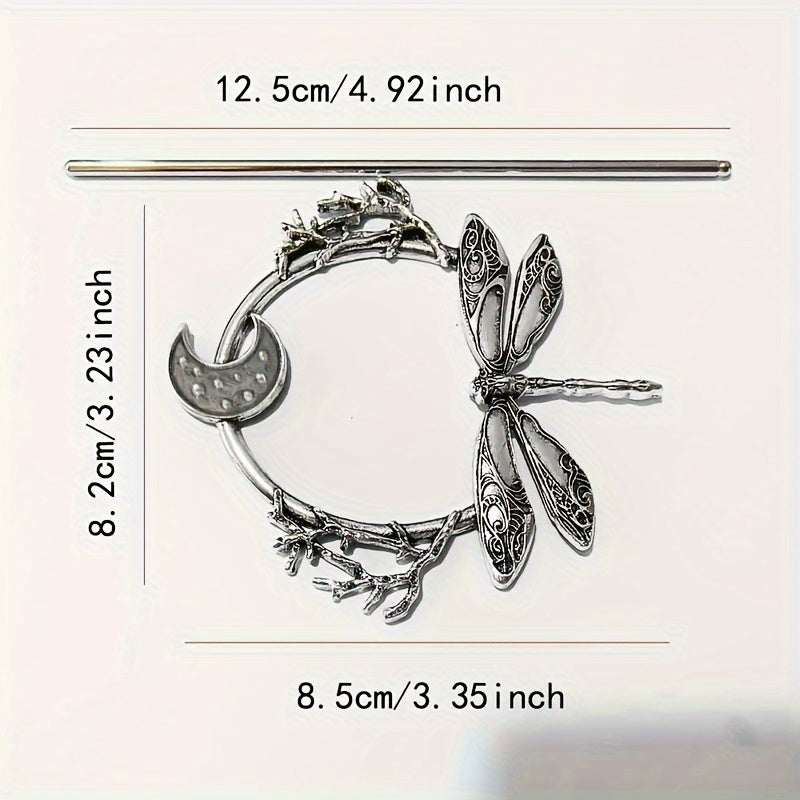 Bohemian moon and dragonfly hairpin set with vintage metal design.
