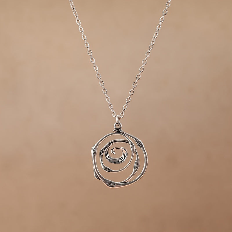 Boho Silvery Swirl Pendant Necklace – Rustic Hippie Jewellery for Women