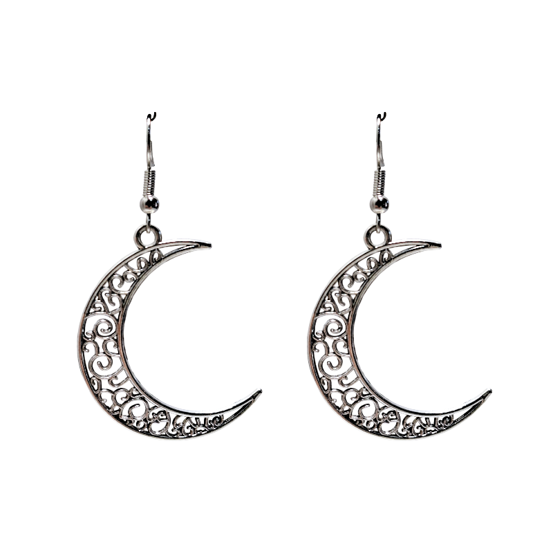 Antique Crescent Moon Filigree Earrings