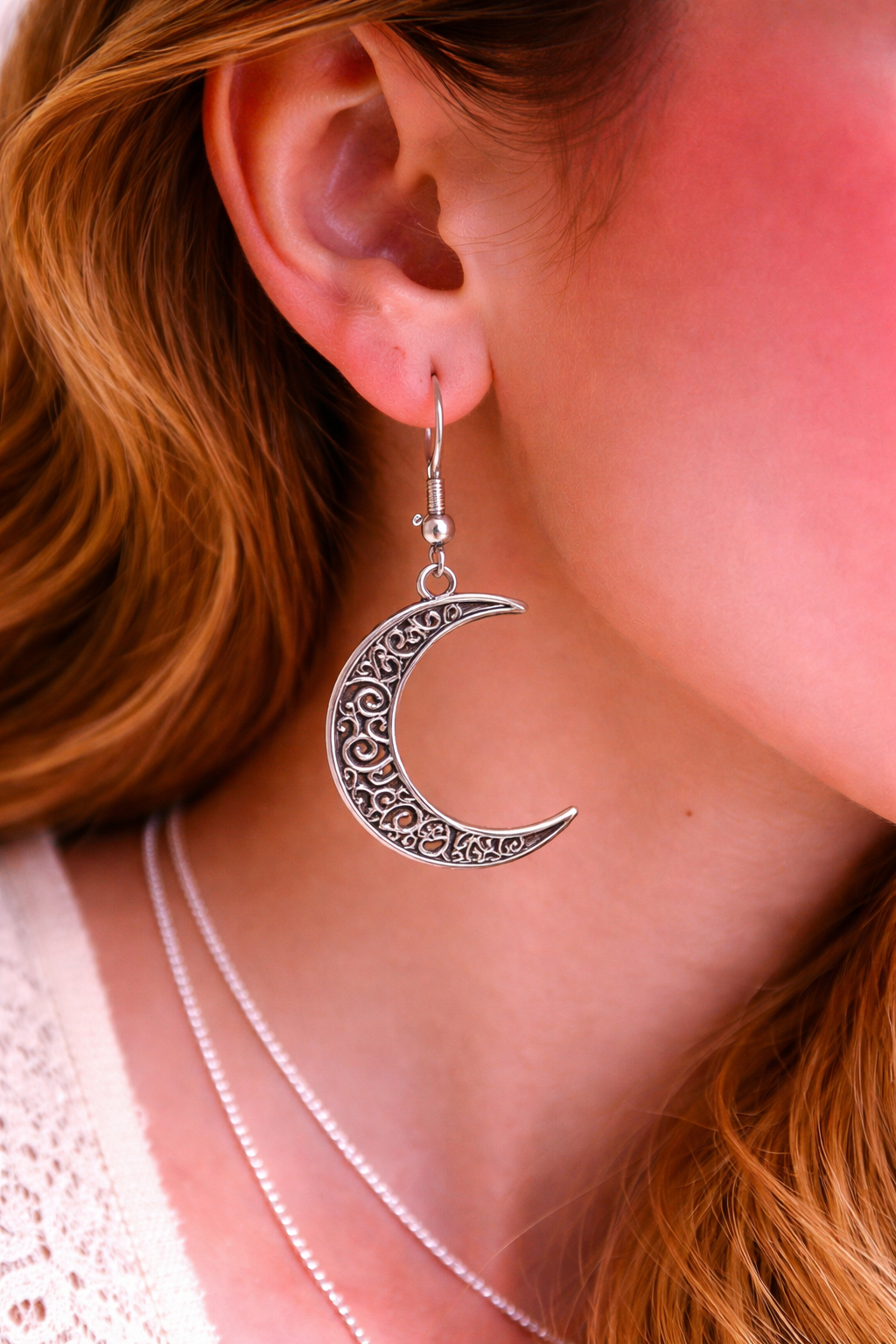 Antique Crescent Moon Filigree Earrings