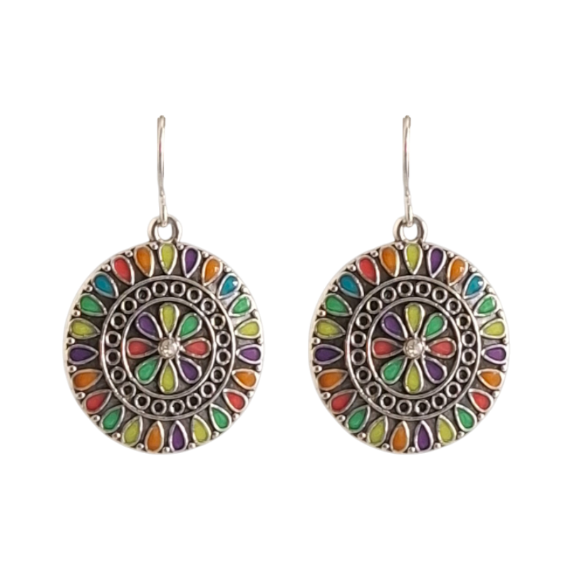 Bohemian Mosaic Disc Drop Earrings