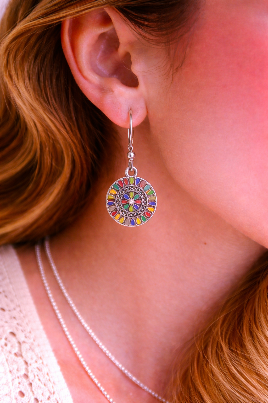 Bohemian Mosaic Disc Drop Earrings