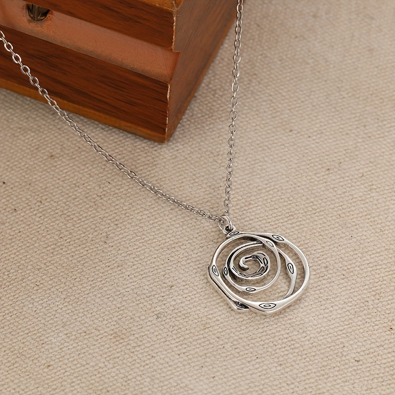 Boho Silvery Swirl Pendant Necklace – Rustic Hippie Jewellery for Women