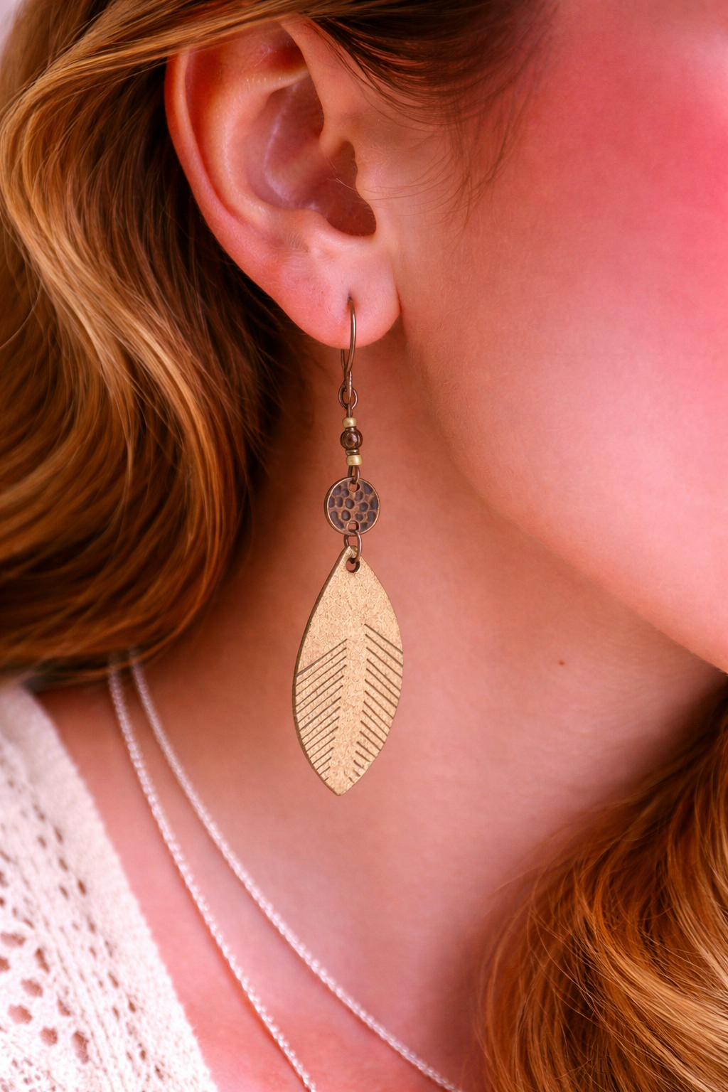Rustic Leaf Drop Earrings – Earthy Boho Dangle Design