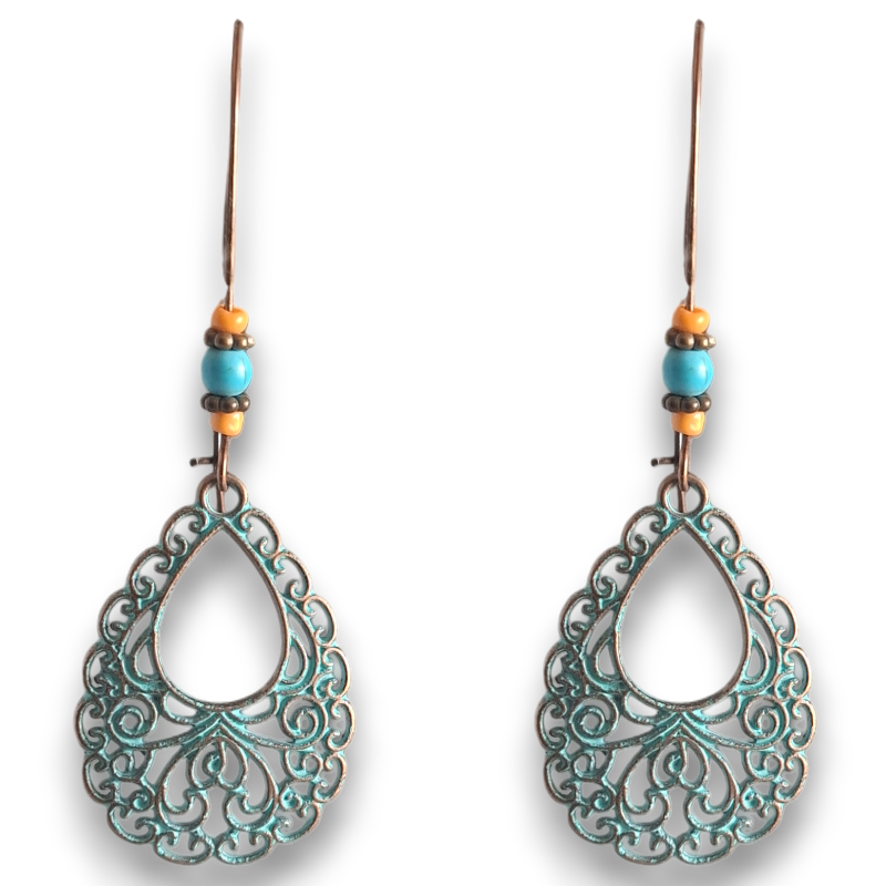 Boho Teardrop Filigree Dangle Earrings