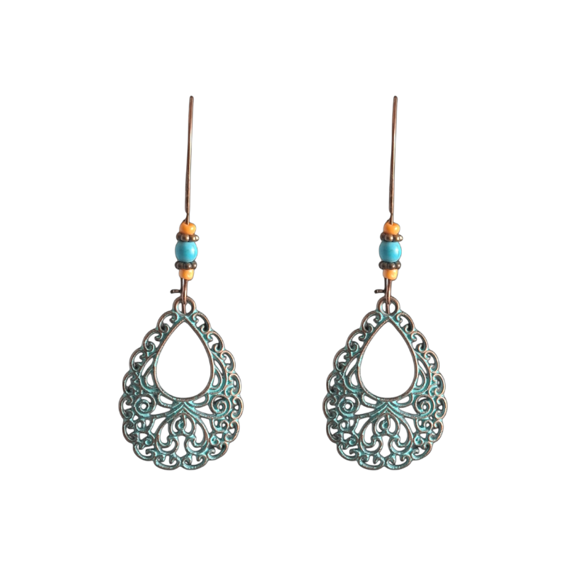 Boho Teardrop Filigree Dangle Earrings
