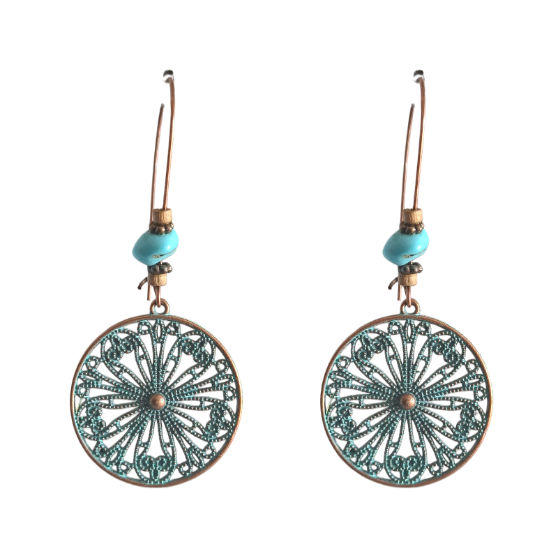 Vintage Boho Round Filigree Dangle Earrings