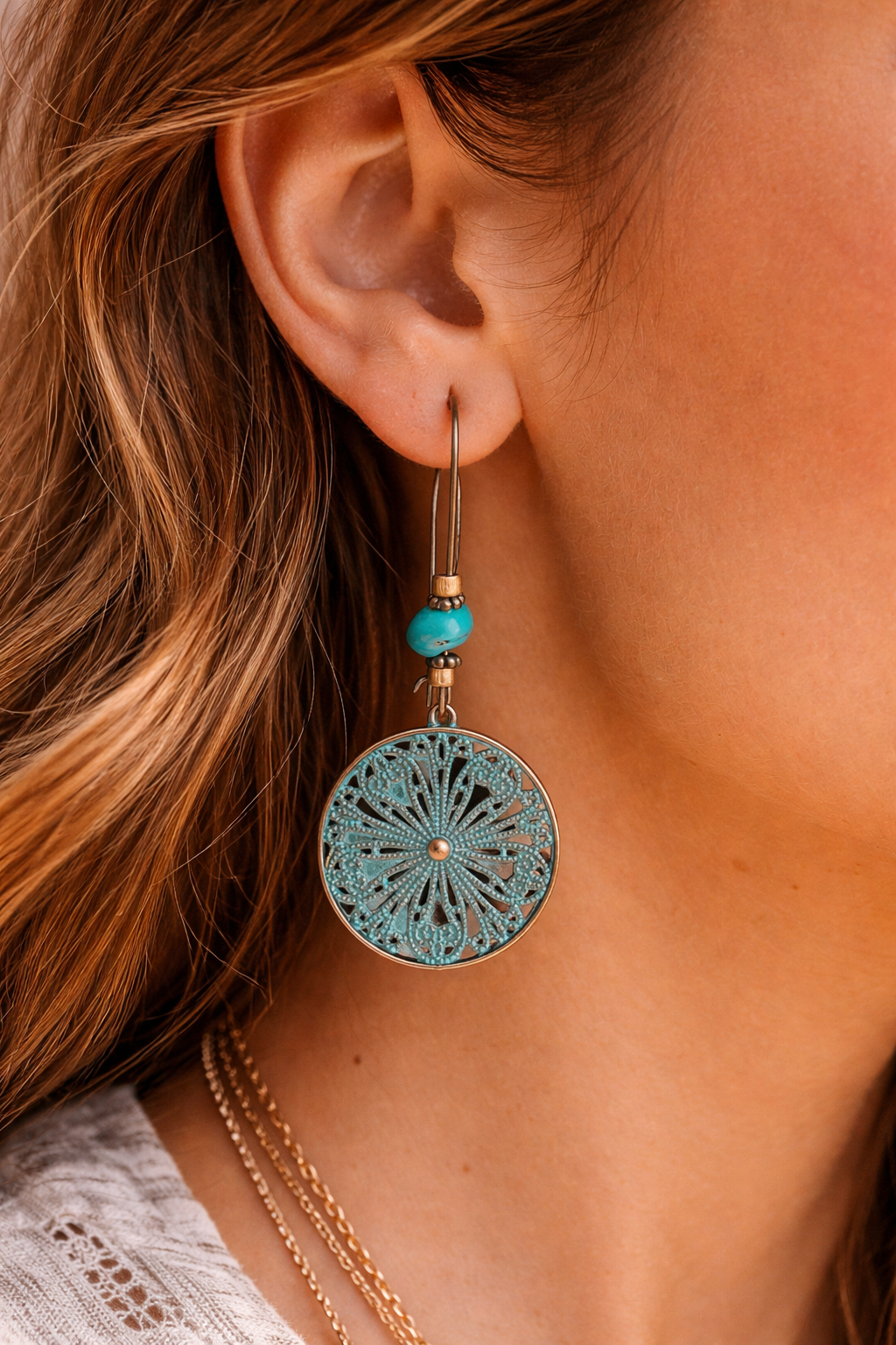 Vintage Boho Round Filigree Dangle Earrings