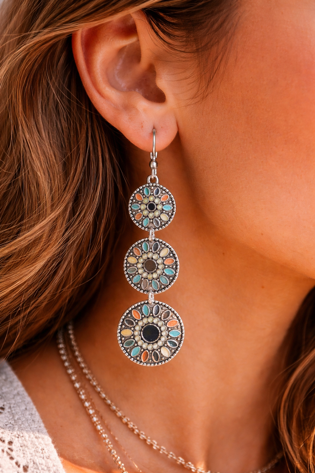 Boho Multi-Disc Mosaic Dangle Earrings