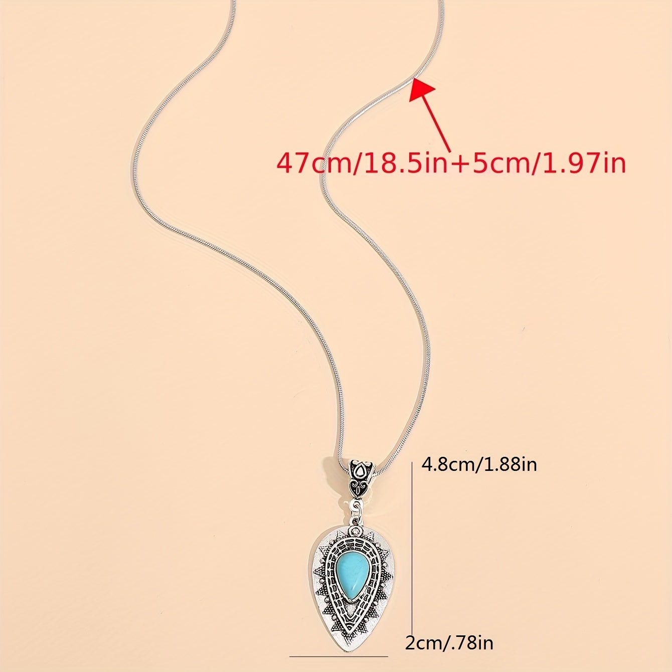 Vintage Carved Water Drop Turquoise Pendant Necklace