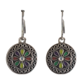 Vintage Floral Enamel Round Dangle Earrings