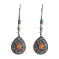 Boho Teardrop Mosaic Dangle Earrings with Amber Accent