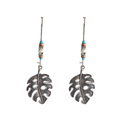 Boho Monstera Leaf Dangle Earrings with Turquoise Beads