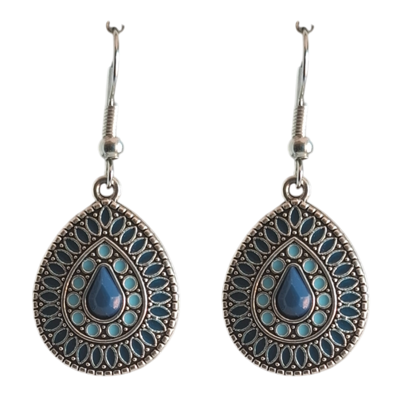 Boho Teardrop Inlay Dangle Earrings with Turquoise Accents