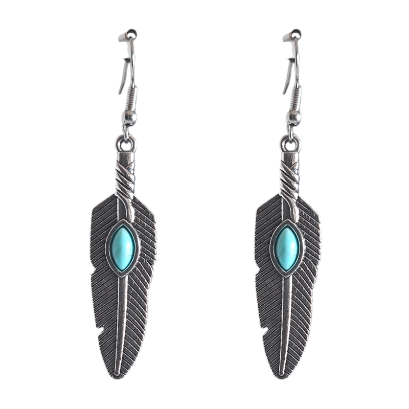 Desert Feather Turquoise Drop Earrings