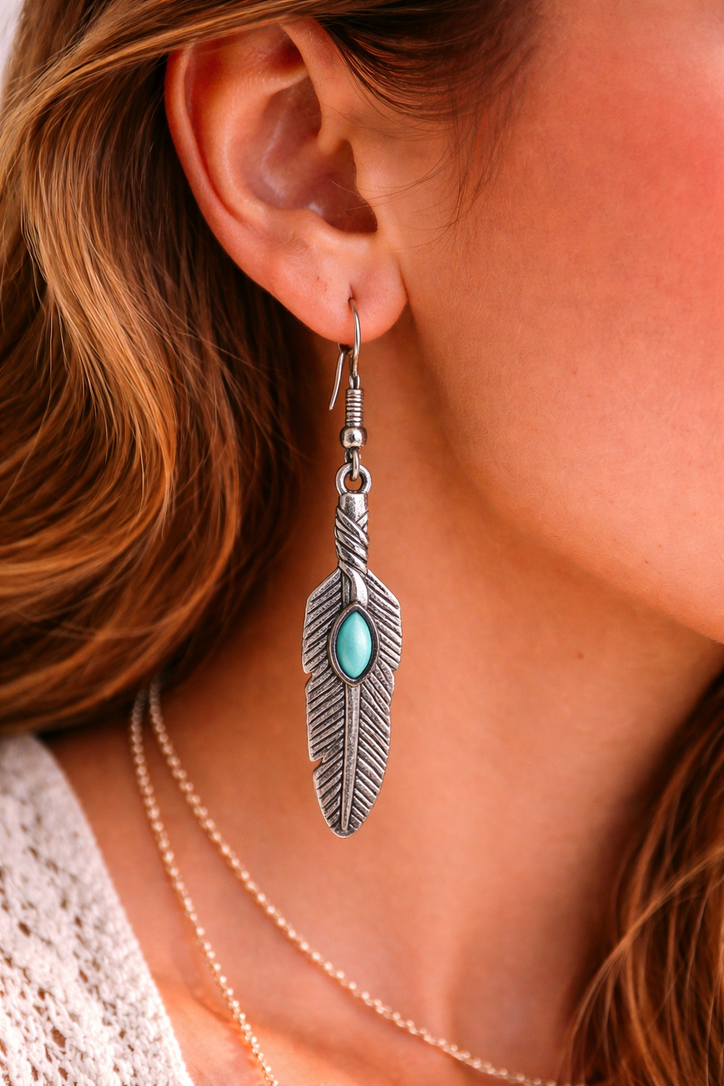 Desert Feather Turquoise Drop Earrings