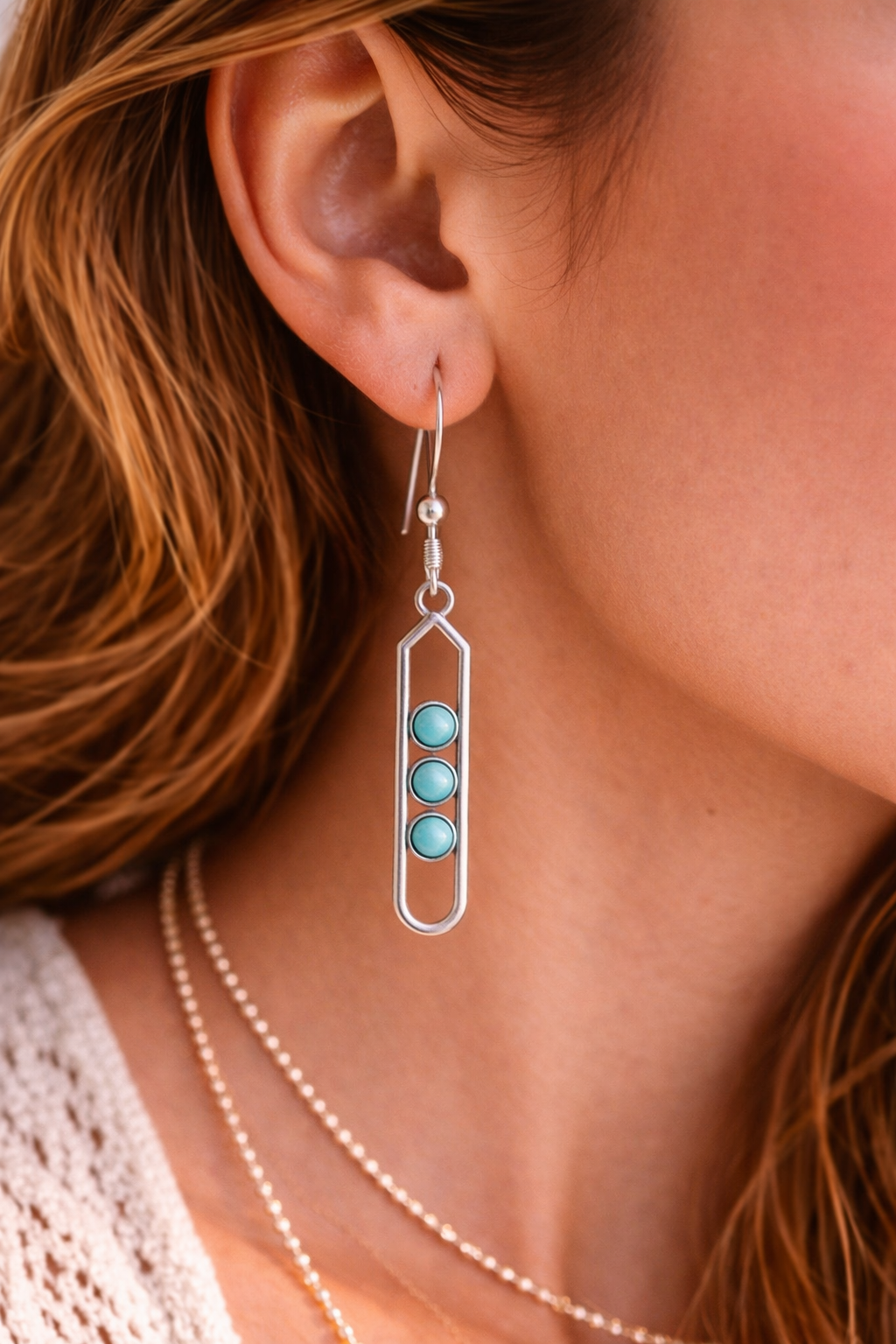 Minimalist Triple Turquoise Bar Drop Earrings