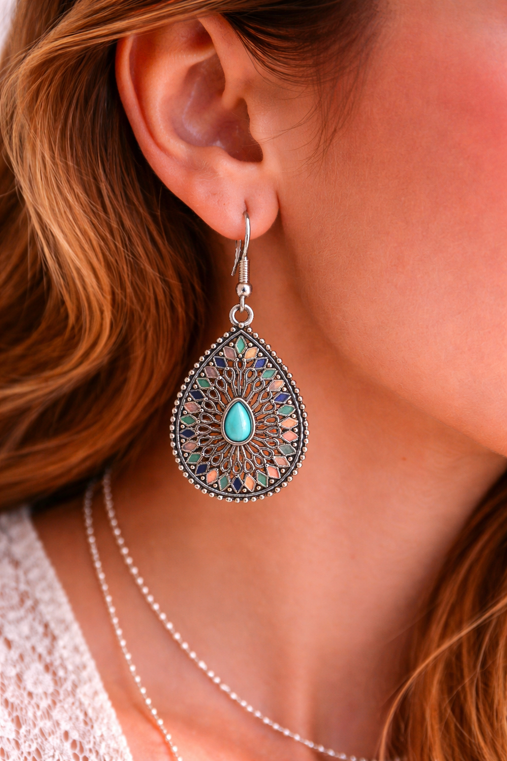 Mosaic Teardrop Turquoise Boho Earrings