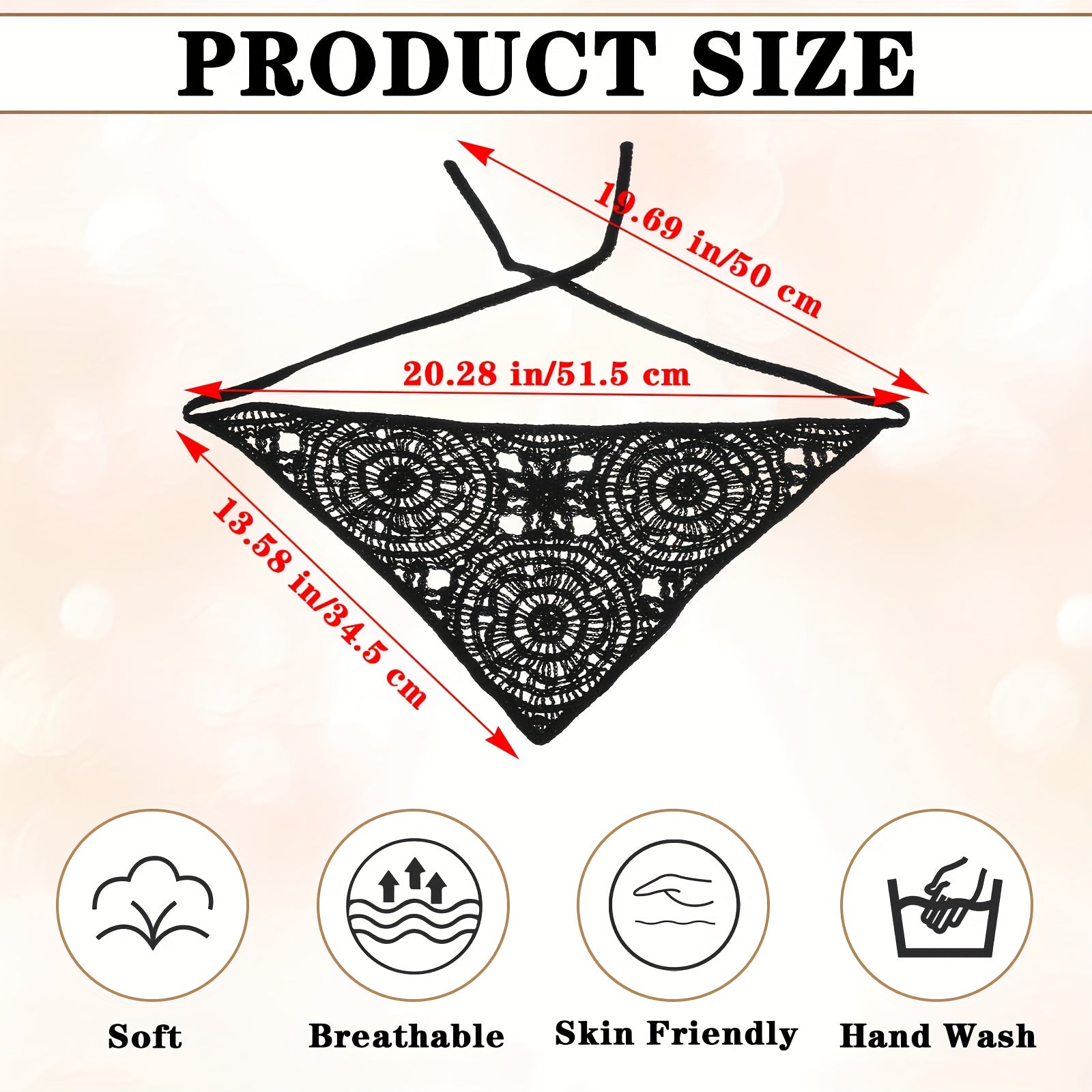 3-piece boho crochet triangle headband set with adjustable bow tie