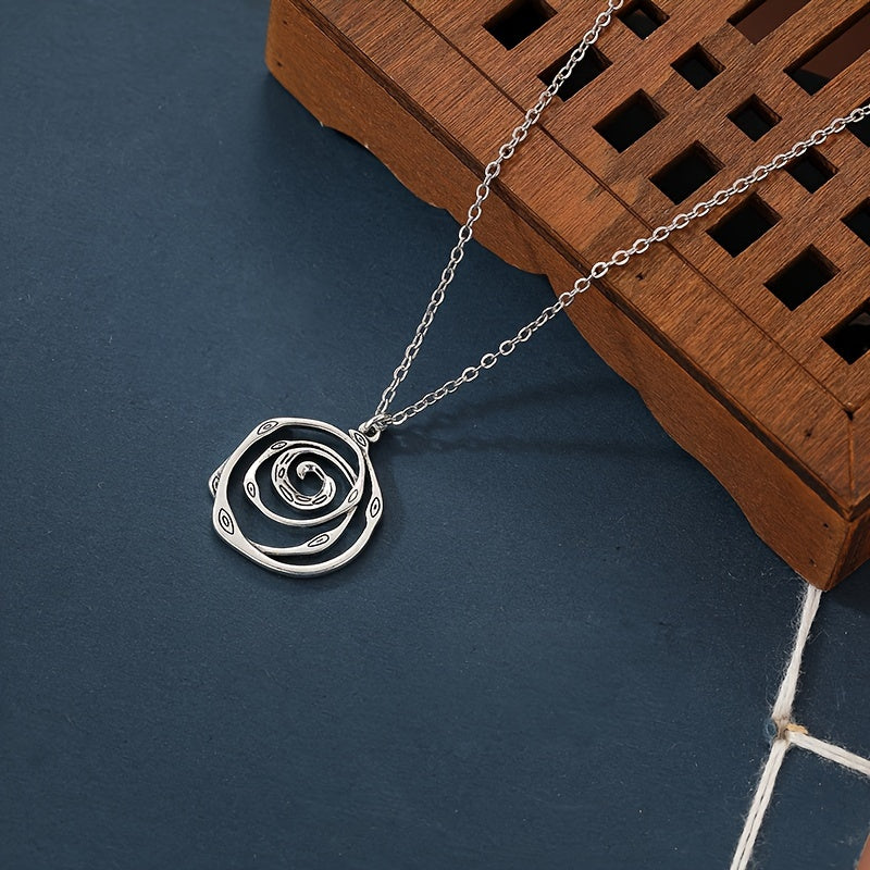 Boho Silvery Swirl Pendant Necklace – Rustic Hippie Jewellery for Women