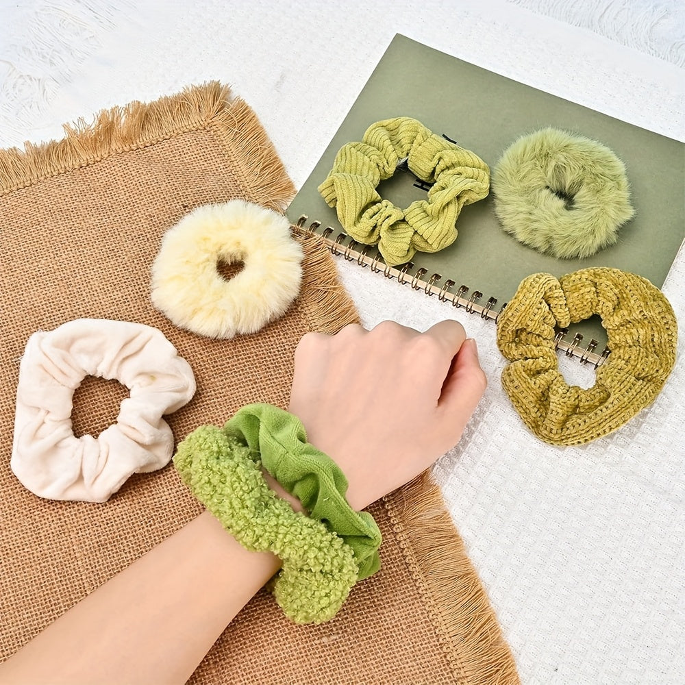Set of 7 Velvet & Plush Hair Scrunchies – Soft Hair Bands for Women