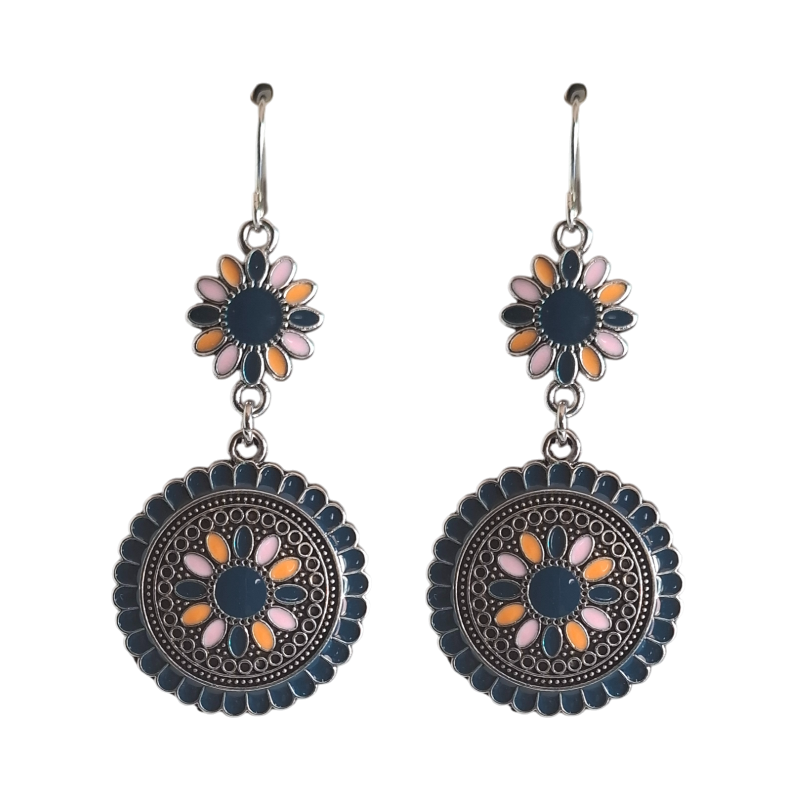 Vintage Floral Disc Drop Earrings