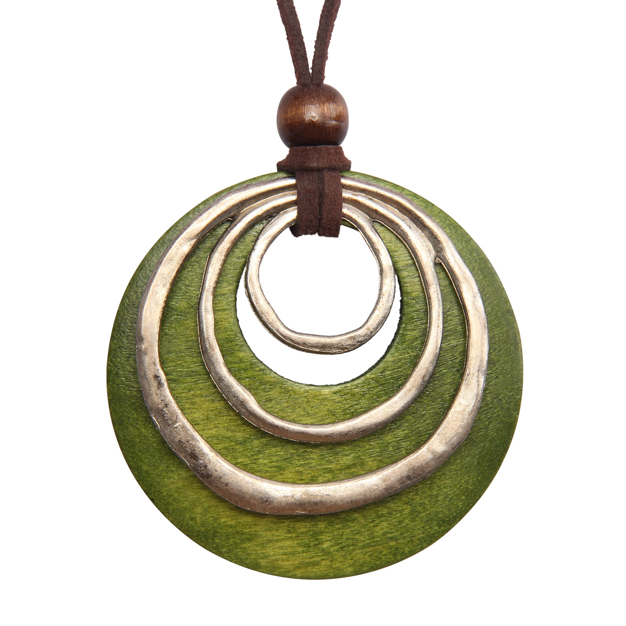 Bohemian Round Wooden Pendant Necklace