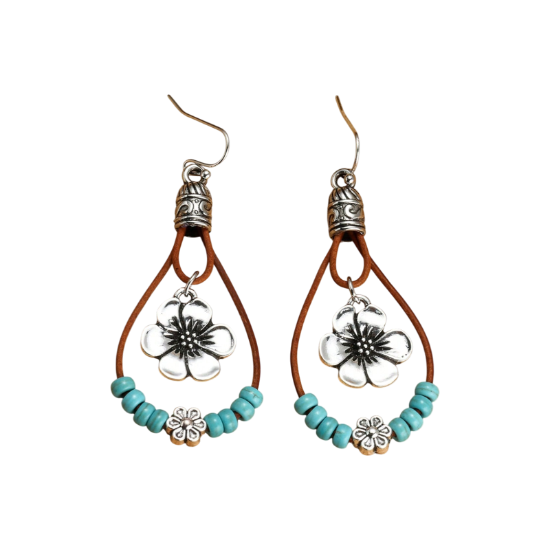 Plum Blossom Pendant With Turquoise Beads Earrings