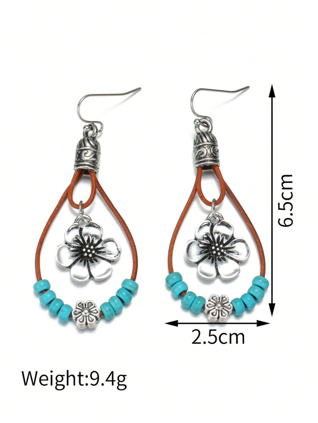 Plum Blossom Pendant With Turquoise Beads Earrings