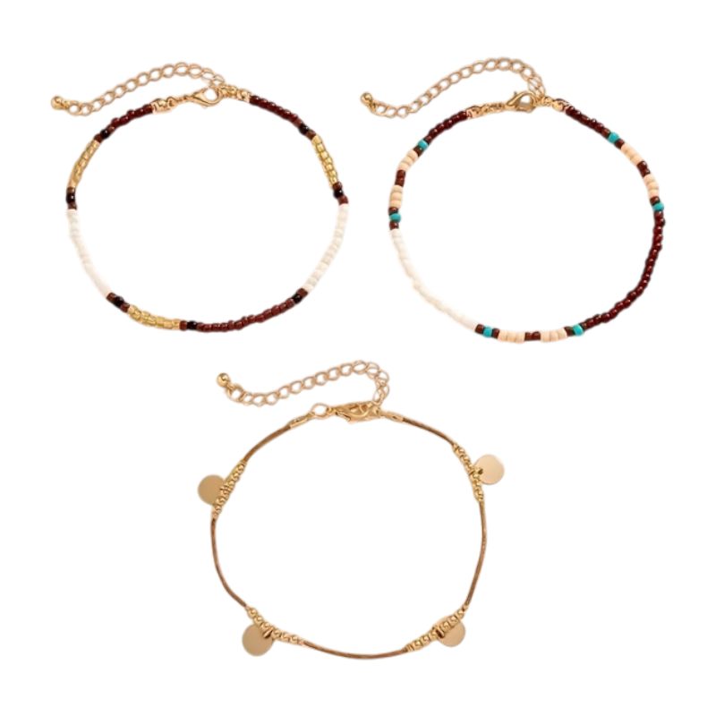 Boho-Chic 3-Piece Anklet Set – Waterproof Beaded & Braided Beach Anklets