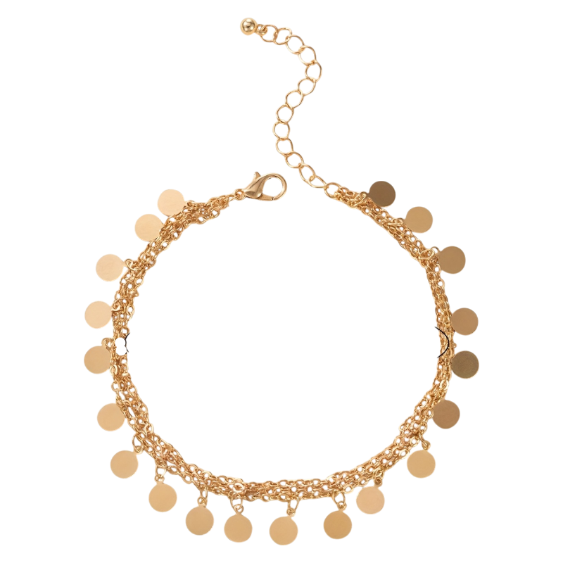 Elegant Gold-Tone Foot Chain Anklet – Layered Metal Chains with Round Charms