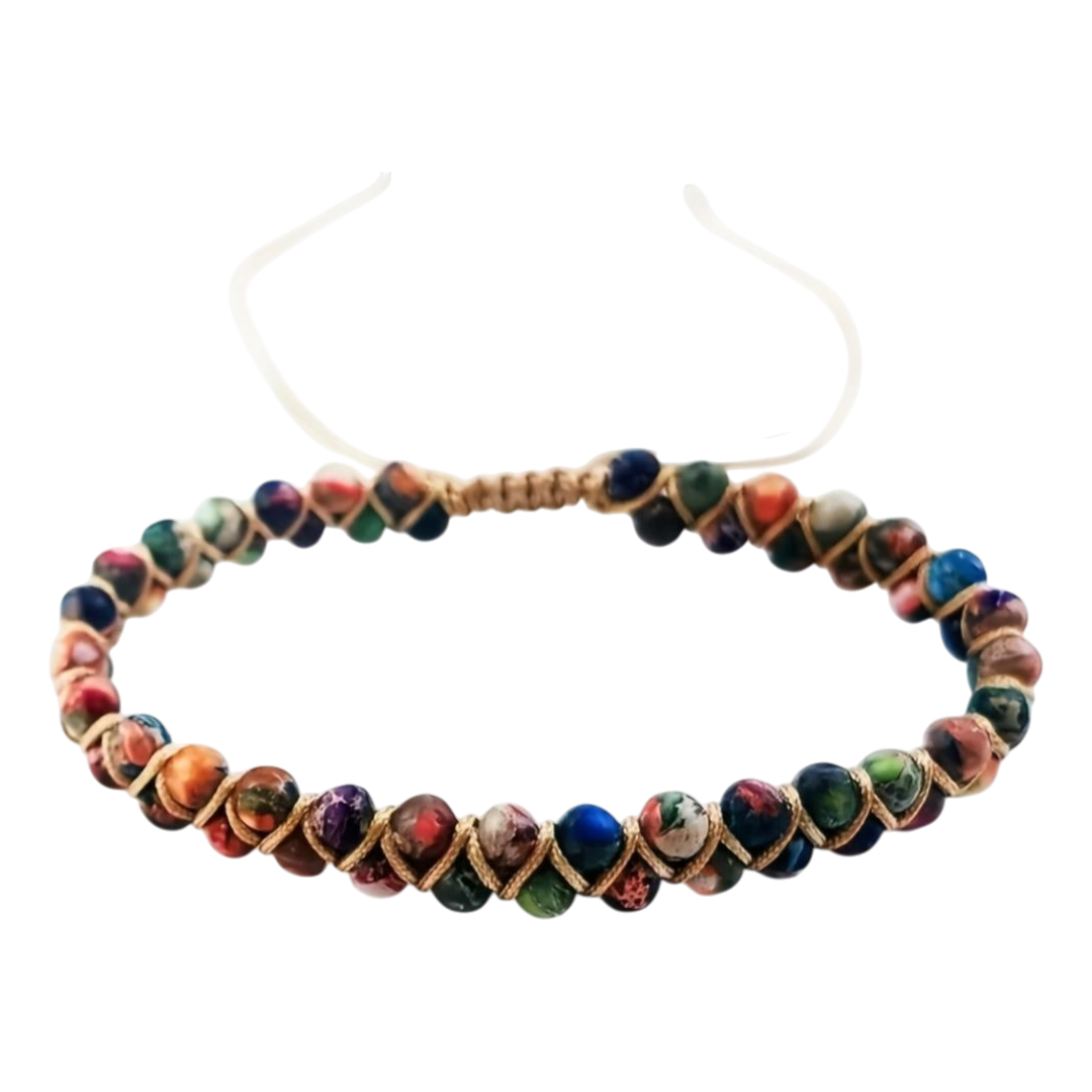 Adjustable Colorful Imperial Jasper Anklet – Handcrafted Boho-Chic Ankle Bracelet