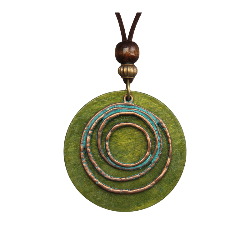 Green pendant with concentric circles on a white background