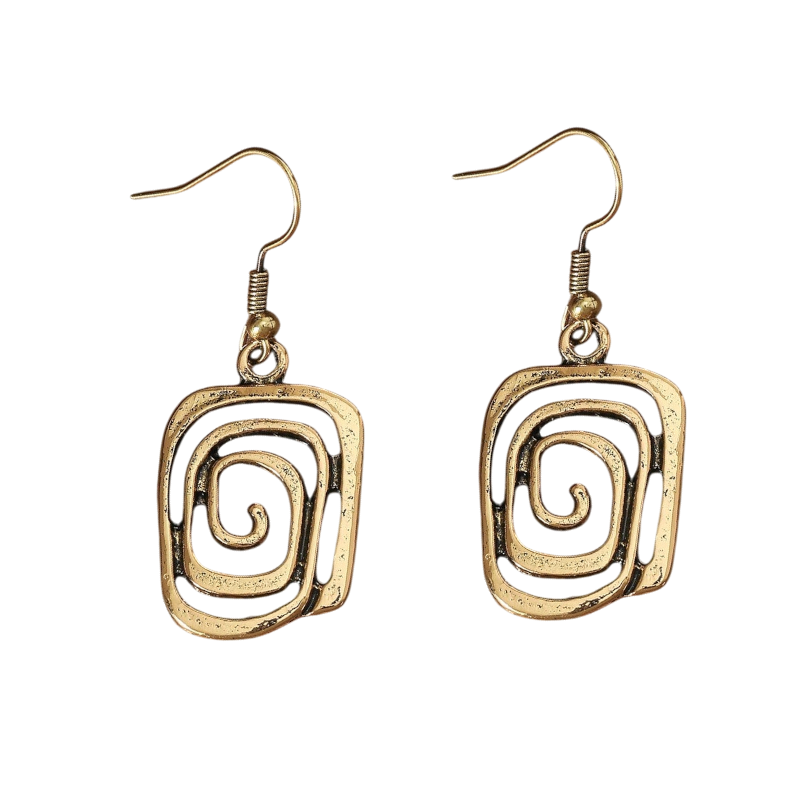 Asymmetrical Geometric Hollow Metal Spiral Drop Earrings