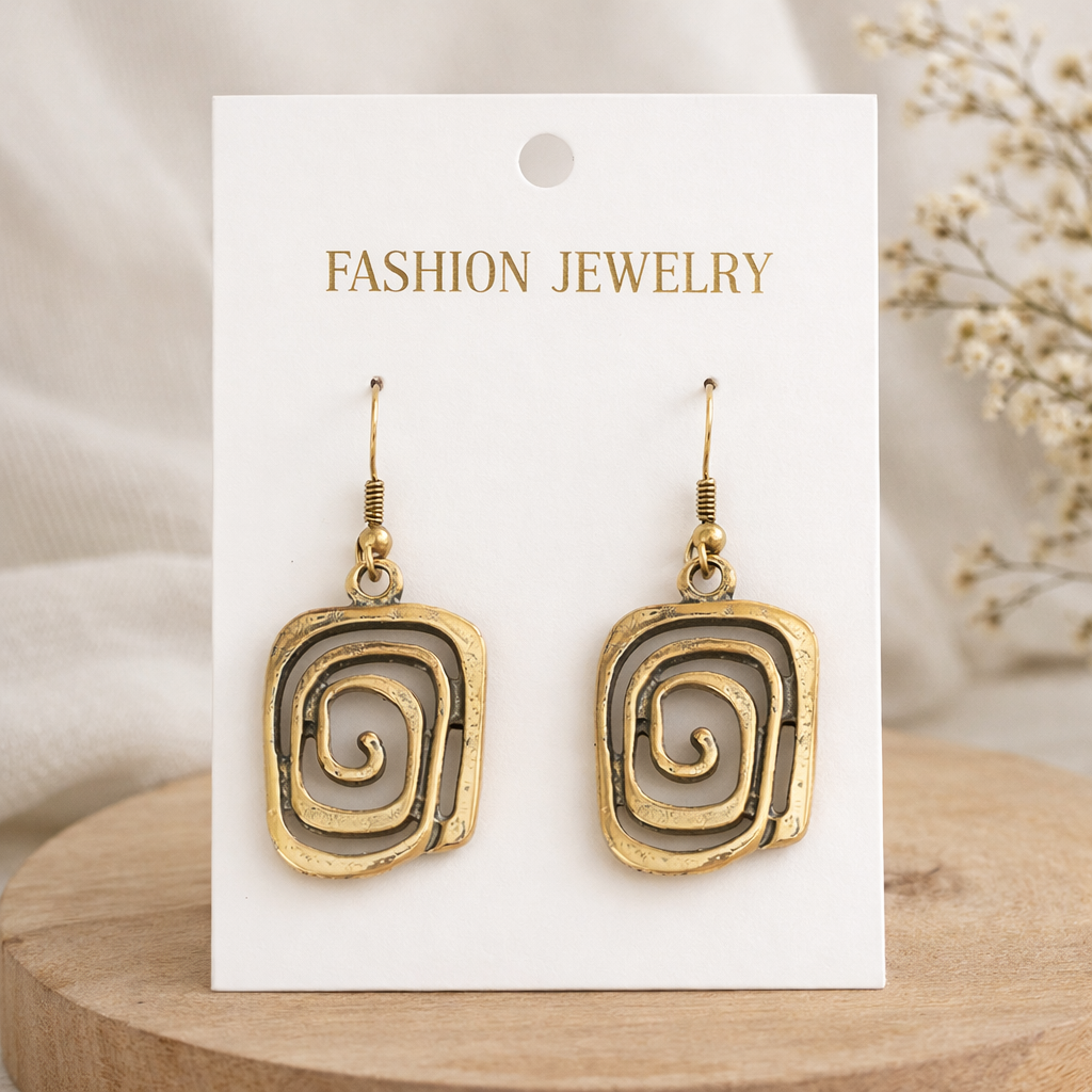 Asymmetrical Geometric Hollow Metal Spiral Drop Earrings