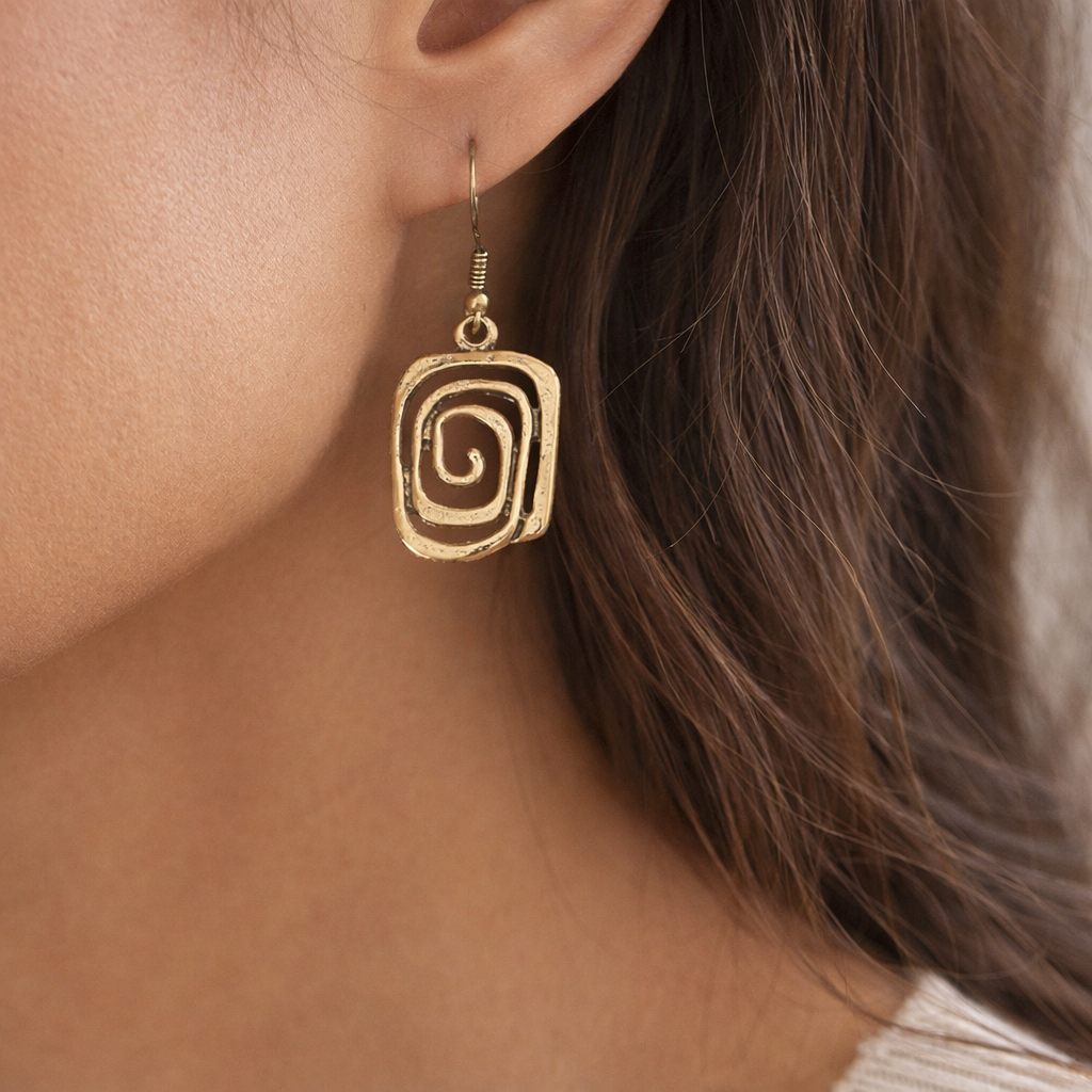 Asymmetrical Geometric Hollow Metal Spiral Drop Earrings