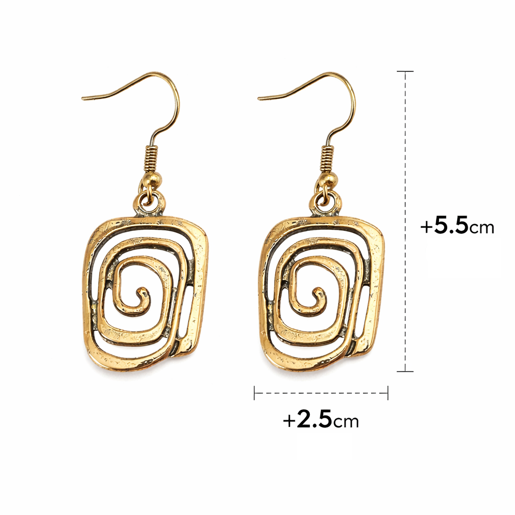 Asymmetrical Geometric Hollow Metal Spiral Drop Earrings