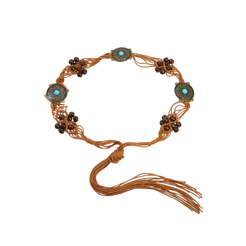 Turquoise Inlaid Braided Boho Belt