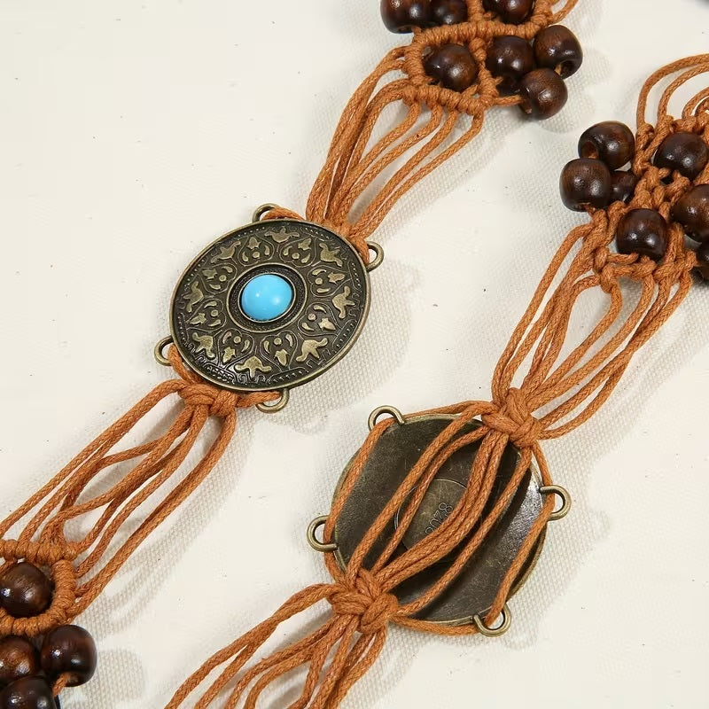 Turquoise Inlaid Braided Boho Belt