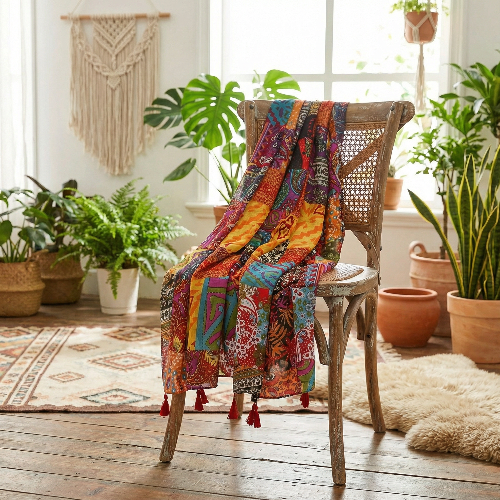 Bohemian Color Block Paisley Scarf – Soft Fringe Shawl & Wrap for Women