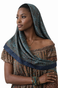 Bohemian Blue Color-Block Square Scarf – Lightweight Neck & Hair Scarf