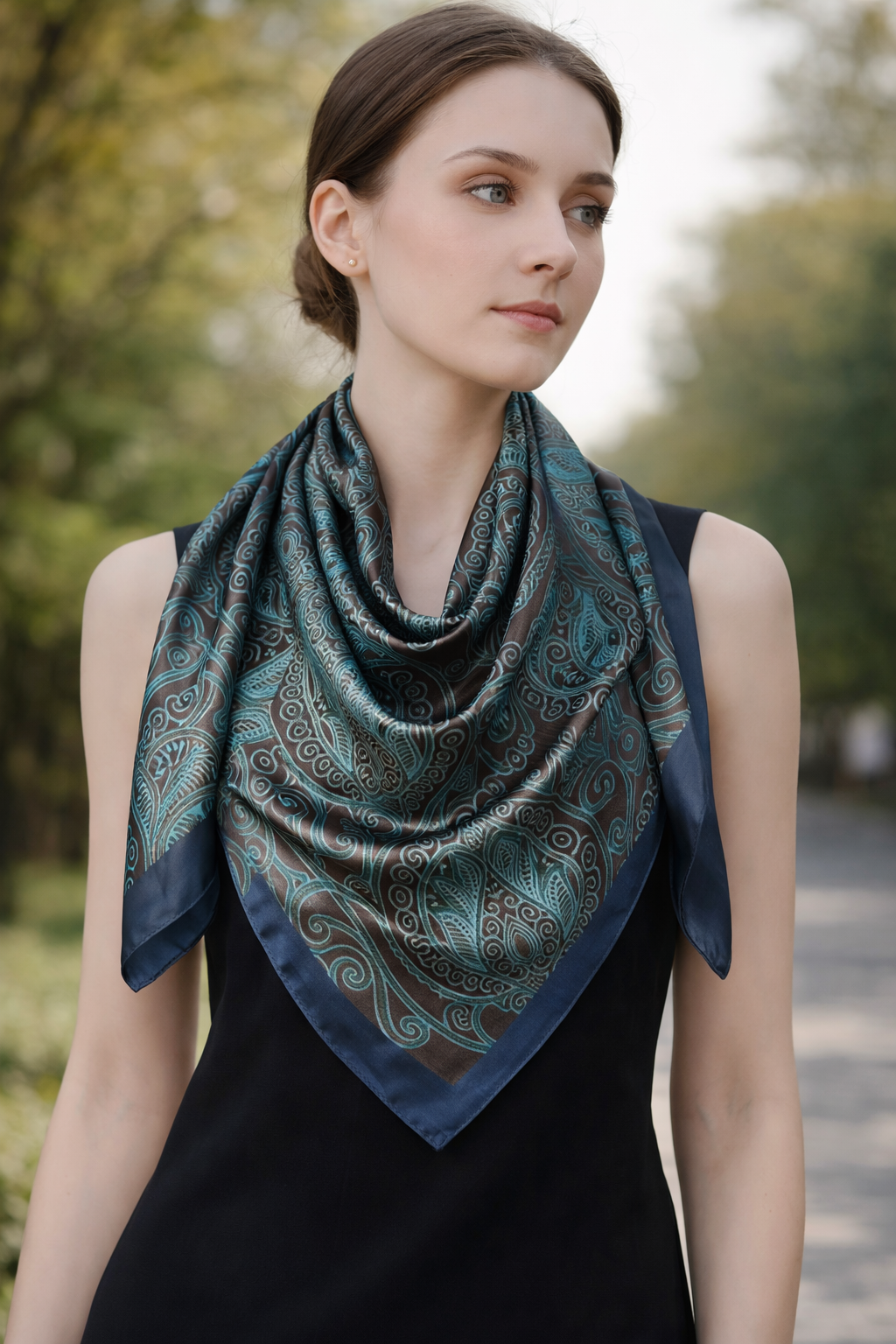 Bohemian Blue Color-Block Square Scarf – Lightweight Neck & Hair Scarf