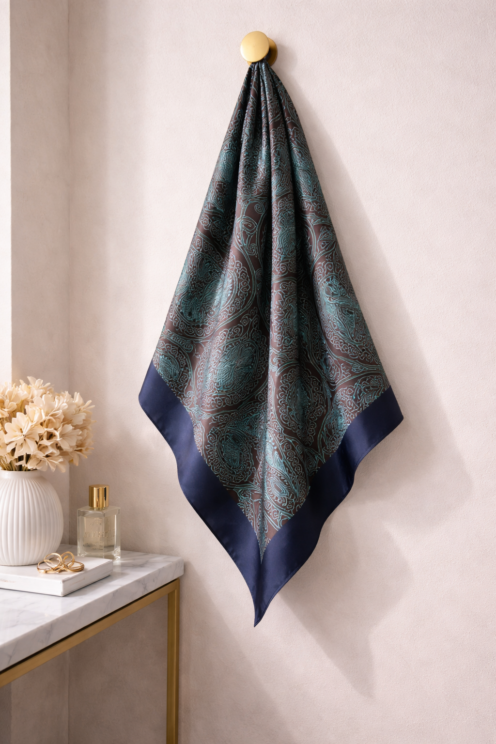 Bohemian Blue Color-Block Square Scarf – Lightweight Neck & Hair Scarf