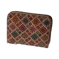 Multicolored patterned pouch on a white background