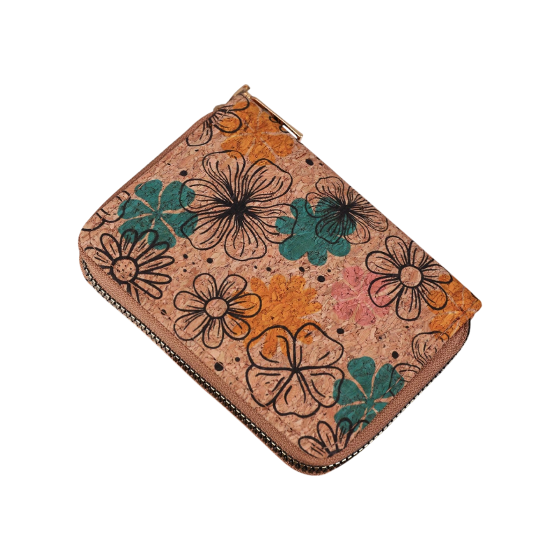 Bohemian Mini Zip Wallet with Artistic Flower Design